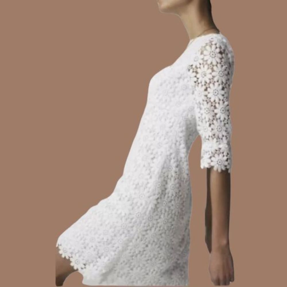 Lilly Pulitzer Shayna Dress Vintage Floral Lace Classic White 3/4 Sleeve Size 4